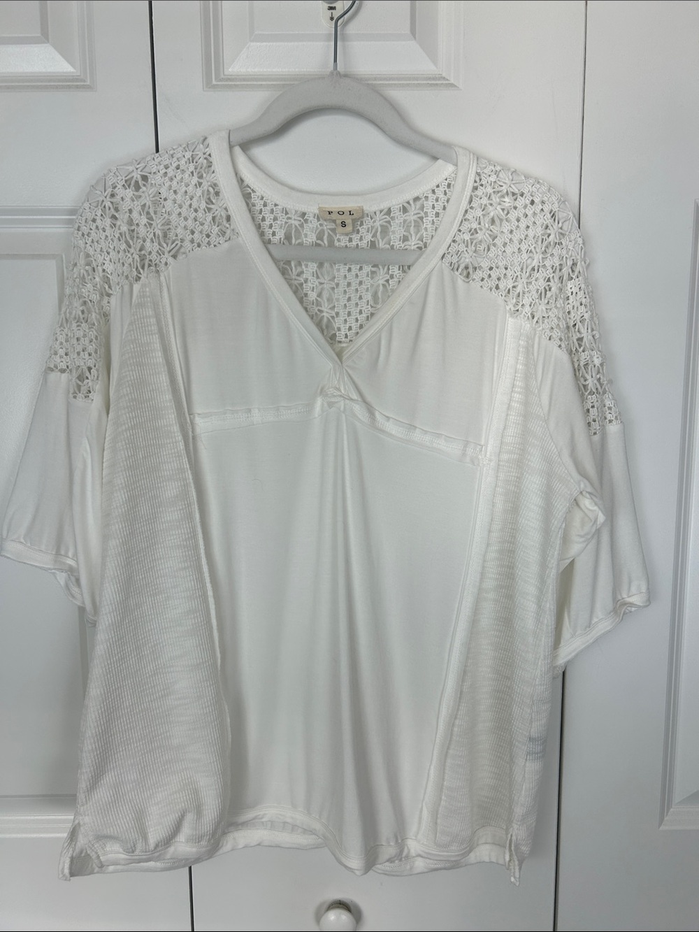 POL White Crochet Yoke V-Neck Tunic